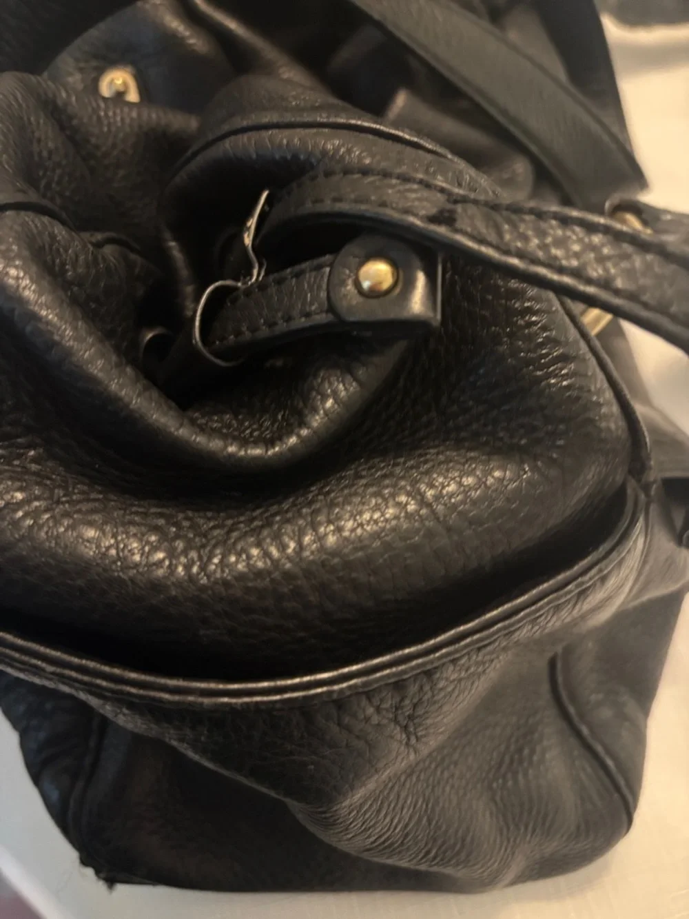 VTG Michael Kors Black Pebble Leather Shoulder Satchel w/Gold accents pockets - Picture 4 of 11